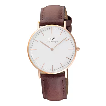 Daniel Wellington Andrews經典時尚皮帶女錶-玫瑰金框x咖啡