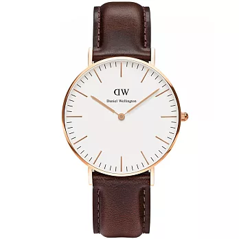 Daniel Wellington Bristol經典時尚皮帶女錶-玫瑰金框x咖啡