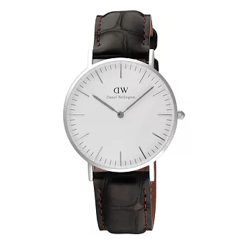 Daniel Wellington York風潮時尚皮帶女錶-銀框x黑