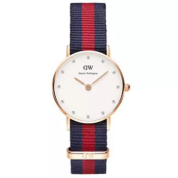 Daniel Wellington Oxford時尚女錶-藍紅X玫瑰金殼