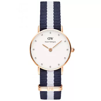 Daniel Wellington Glasgow時尚女錶-藍白X玫瑰金框