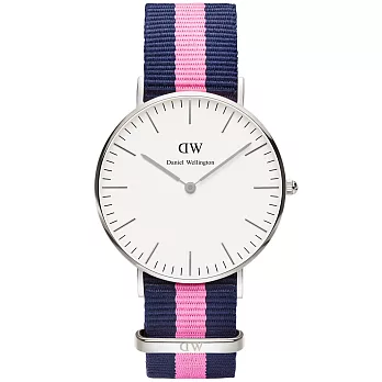 Daniel Wellington Winchester 時尚女錶-銀框白x藍粉帶