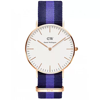 Daniel Wellington Swansea 時尚女錶-玫瑰金框白x藍紫帶