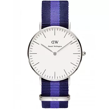 Daniel Wellington Swansea 時尚女錶-銀框白x藍紫帶