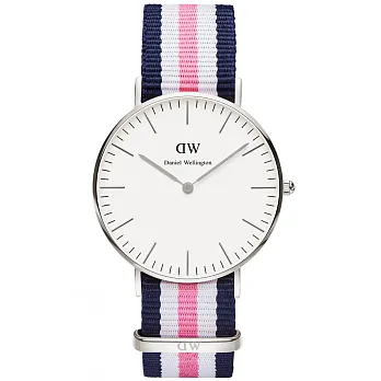 Daniel Wellington Southampton 時尚女錶-銀框白x藍白粉帶