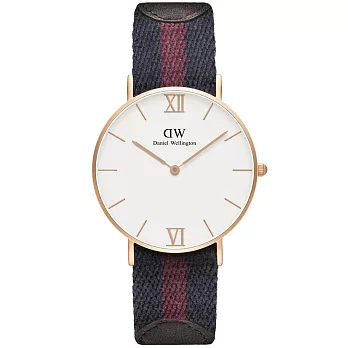 Daniel Wellington Grace Lodon 經典腕錶-玫瑰金框白x藍紅帶