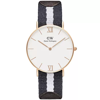 Daniel Wellington Grace Glasgow 經典腕錶-玫瑰金框白x藍白帶