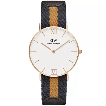 Daniel Wellington Grace Selwyn 經典腕錶-玫瑰金框白x藍黃帶