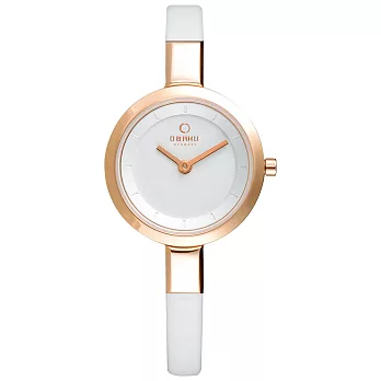 OBAKU 小巧媛式時尚腕錶-玫瑰金框x白帶