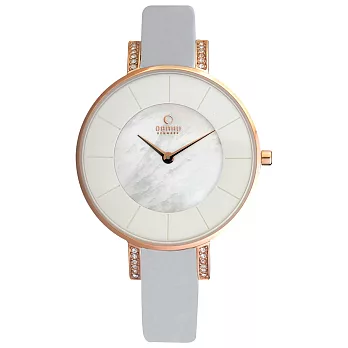 OBAKU 采耀時刻晶鑽時尚腕錶-玫瑰金框x白彩貝