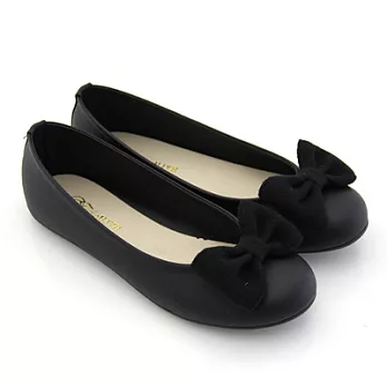 【Pretty】MIT大朵蝴蝶結平底娃娃鞋24.5黑色