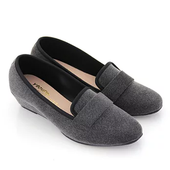 【Pretty】英倫風質感絨布低跟楔型樂福鞋23灰色