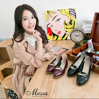 【Messa米莎】(MIT) 經典質感亮面漆皮造型內真皮低跟中性皮鞋-兩色36酒紅色