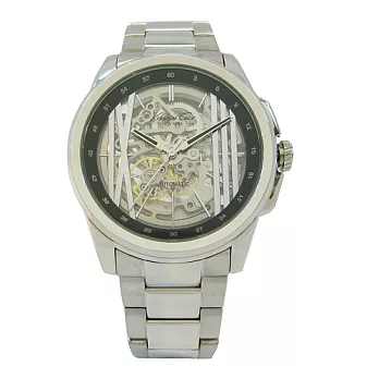 Kenneth Cole 雙面刀鋒鏤空時尚機械腕錶-銀+不鏽鋼-IKC9389