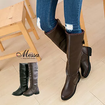 【Messa米莎】經典皮釦2Way內鋪毛長筒靴-兩色36黑色