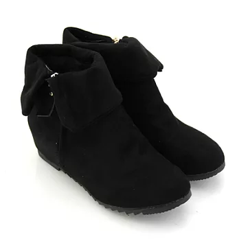 【Pretty】質感絨布反摺內增高短靴39黑色