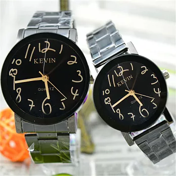 KEVIN K-2068英倫風情 黑面黃字 藝術個性造型腕錶(大型)