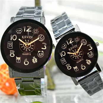KEVIN K-2068英倫風情 立體秒盤黑面塗鴉指標 藝術個性造型腕錶(大型)