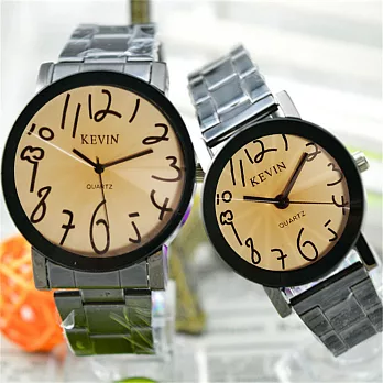 KEVIN K-2068英倫風情 黃面黑字 藝術個性造型腕錶(大型)