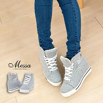 【Messa米莎】甜美心機天鵝水鑽造型素色內增高休閒鞋36灰色