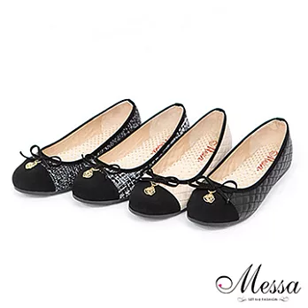 【Messa米莎】(MIT) 氣質女伶款小香風菱格紋內真皮娃娃鞋35黑色