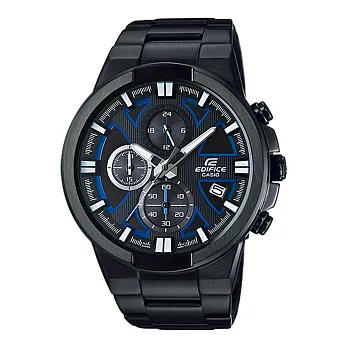 CASIO EDIFICE 勇闖暴風三眼計時賽車腕錶-藍x黑