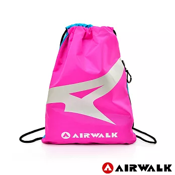 【美國 AIRWALK】 A字風潮 雙彩雙面 尼龍輕便束口後背包桃紅