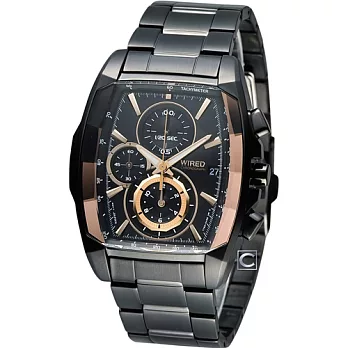 ALBA WIRED 雅柏創意潮流精裝計時腕錶 7T92-X263K AF8T57X1黑+玫瑰金色