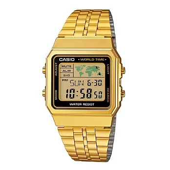 CASIO 復古風數字復刻液晶時尚腕錶-金+黑邊-A-500WGA-1