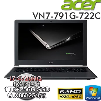 【ACER宏碁】VN7-791G 17.3吋FHD I7-4720HQ 1TB+256SSD GTX 860 4G獨顯輕薄電競