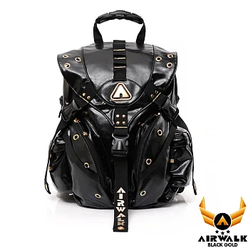 【美國 AIRWALK】 皮感三叉扣大後背包黑
