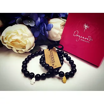 Dogeared 限量訂製 趨吉避凶幸運Hamsa 銀墜&金墜 Onyx 黑曜石彈性手鍊 情侶對組