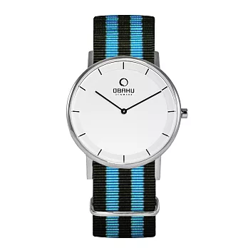 OBAKU 纖薄哲學二針時尚腕錶-白面藍x帆布帶