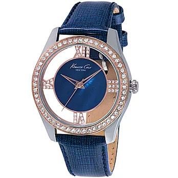 Kenneth Cole 雅緻巴黎鏤空晶鑽時尚腕錶-深藍/39mm深藍
