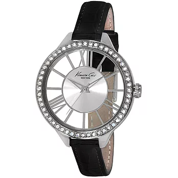 Kenneth Cole 義式品味鏤空晶鑽時尚腕錶-銀/40mm銀色
