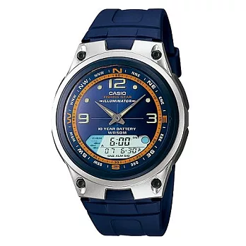 CASIO 武士之歌雙顯運動時尚腕錶-藍-AW-82-2A