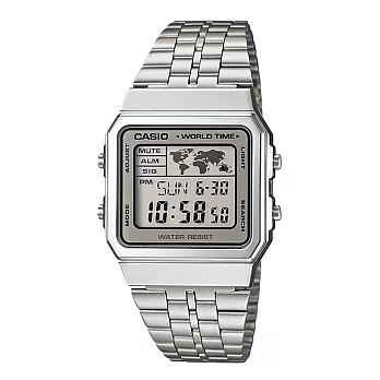 CASIO 環遊探險復古電子腕錶-灰框銀