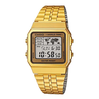 CASIO 環遊探險復古電子腕錶-金框白