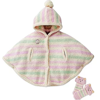 【奇哥】柔舒彩條披風+童襪禮盒(2色選擇)粉紅