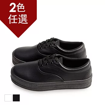 FUFA MIT 純色皮質休閒厚底鞋(J43) - 共兩色23黑
