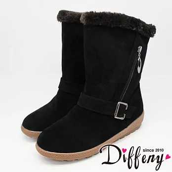 Diffeny 中性有型 毛茸滾邊拉鍊造型中筒靴-黑 3