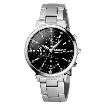 SEIKO 嶄新啟程時尚計時腕錶-黑x銀