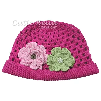 Cutie Bella手工編織花朵帽Fuchsia-Pink/Green Flower