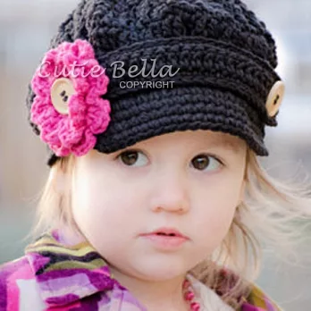 Cutie Bella手工編織帽Berett-Navy/Fuchsia Flower