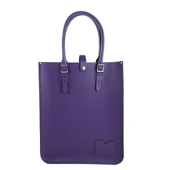 【The Leather Satchel Co.】英國原裝手工牛皮托特包 手提包 肩背包 壓釦設計 手把可調整長度 精湛工藝 (舞夜紫)