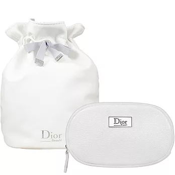 Dior 迪奧 橢圓銀星燦beaute美妝包+柔白皮質圓桶束口包