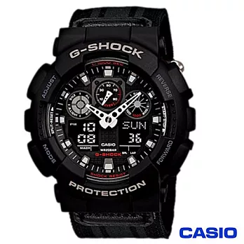 CASIO卡西歐 G-SHOCK時尚酷黑雙顯超帆腕錶 GA-100MC-1ADR