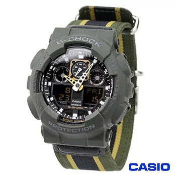 CASIO卡西歐 G-SHOCK時尚酷黑雙顯超帆腕錶 GA-100MC-3ADR