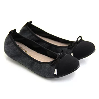 【Pretty】簡約蝴蝶結拼接平底娃娃鞋23灰毛