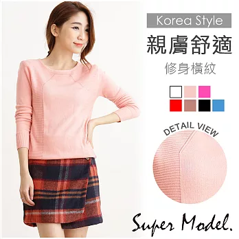 【名模衣櫃】圓領橫紋針織上衣-共7色 FREE粉色